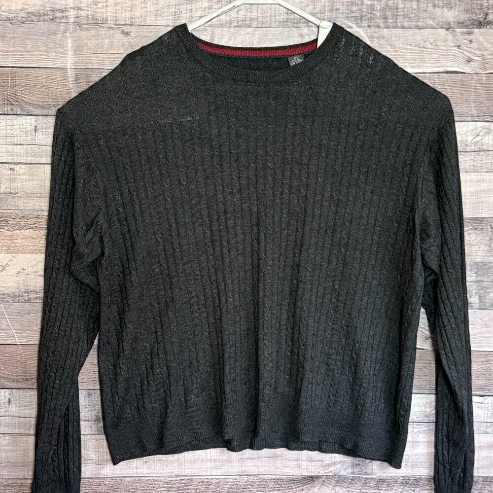 Barneys New York Silk Cashmere Ribbed Sweater Mens 2XL Gray Lightweight